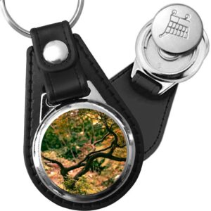 Porte-clé cuir avec médaillon arbre Érable du Japon