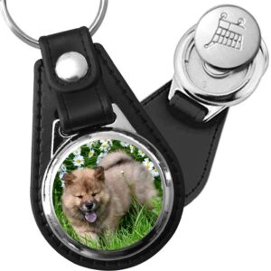Porte-clé cuir avec médaillon chien Eurasier