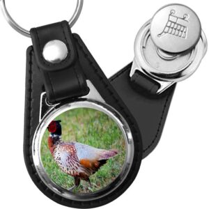 Porte-clé cuir avec médaillon oiseau Faisan