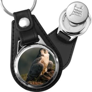 Porte-clé cuir avec médaillon oiseau Faucon Pèlerin