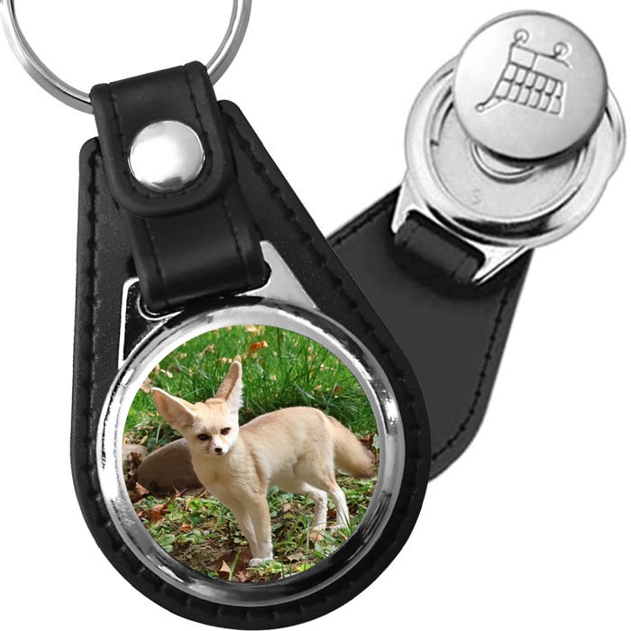 Porte-clé cuir avec médaillon mammifère Fennec