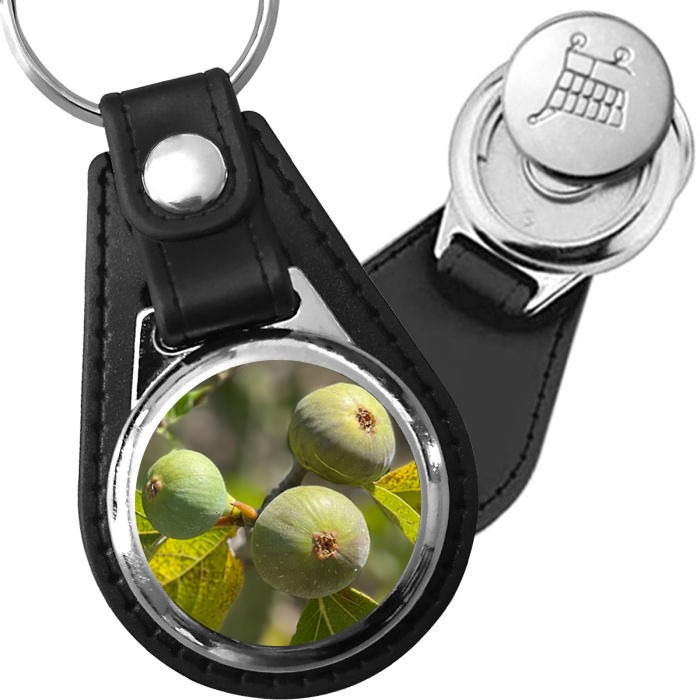 Porte-clé cuir avec médaillon fruit Figue