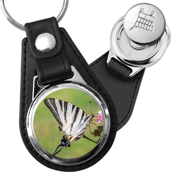 Porte-clé cuir avec médaillon insecte Flambé
