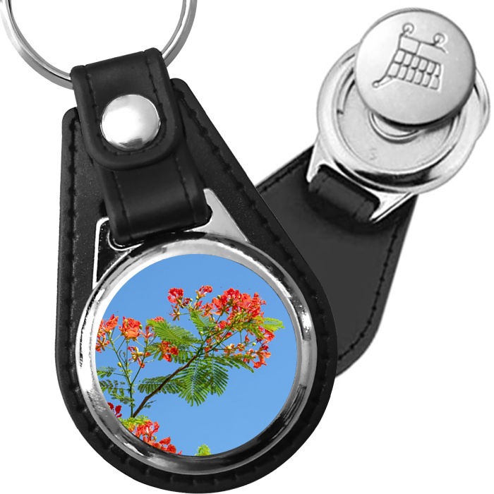 Porte-clé cuir avec médaillon arbre Flamboyant