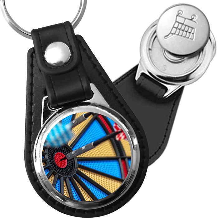 Porte-clé cuir avec médaillon sport Fléchettes