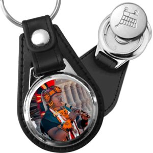 Porte-clé cuir avec médaillon instrument Flûte de Pan
