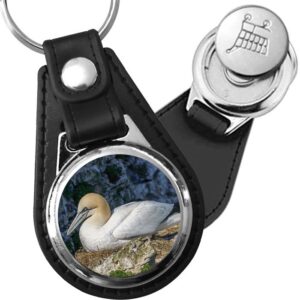 Porte-clé cuir avec médaillon oiseau Fou de Bassan