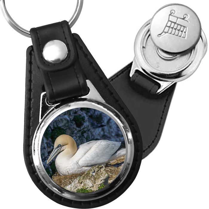 Porte-clé cuir avec médaillon oiseau Fou de Bassan
