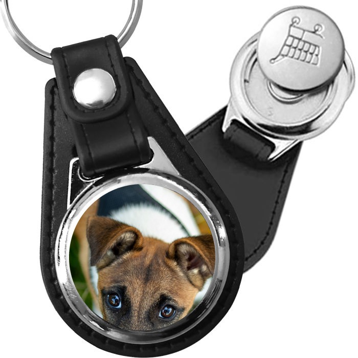 Porte-clé cuir avec médaillon chien Fox Terrier