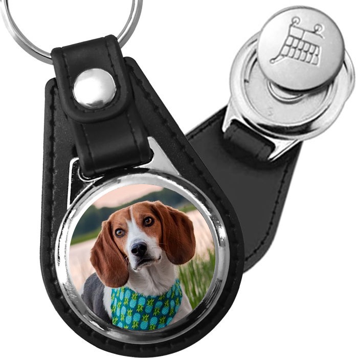 Porte-clé cuir avec médaillon chien Foxhound