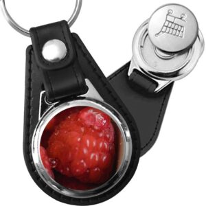 Porte-clé cuir avec médaillon fruit Framboise