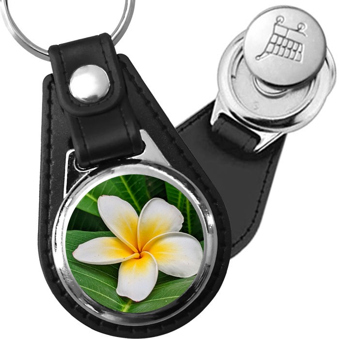 Porte-clé cuir médaillon zen Frangipanier