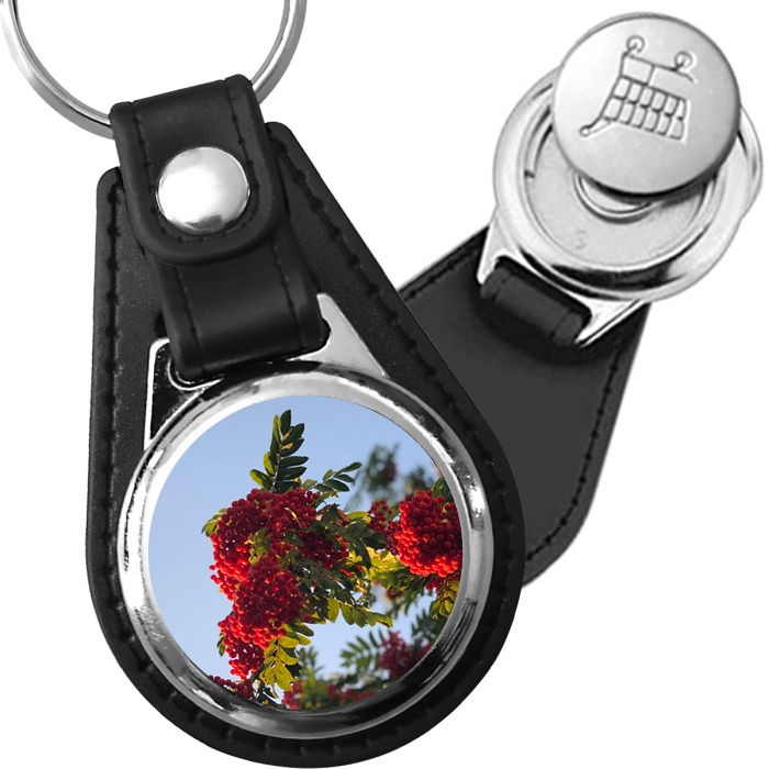 Porte-clé cuir avec médaillon arbre Frêne