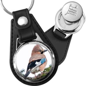 Porte-clé cuir avec médaillon oiseau Geai