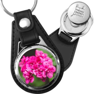 Porte-clé cuir avec médaillon fleur Géranium