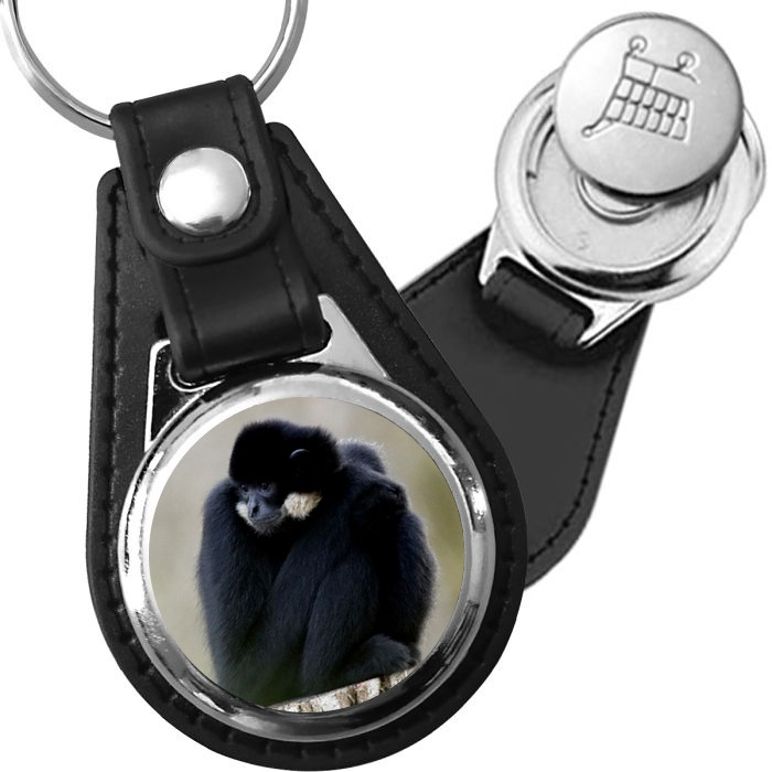 Porte-clé cuir avec médaillon mammifère Gibbon