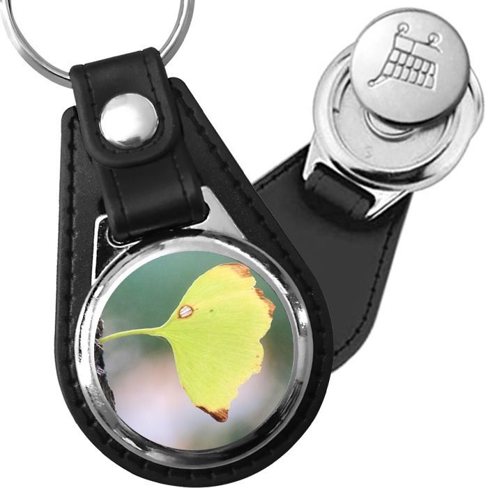 Porte-clé cuir médaillon zen Feuille de Ginkgo