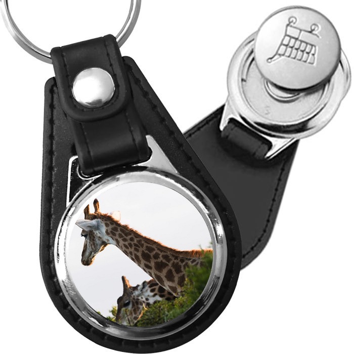 Porte-clé cuir avec médaillon mammifère Girafe