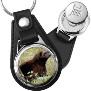 Porte-clé cuir avec médaillon mammifère Glouton
