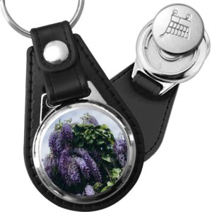 Porte-clé cuir avec médaillon fleur Glycine