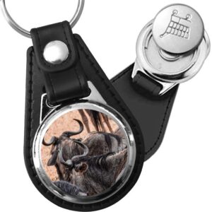 Porte-clé cuir avec médaillon mammifère Gnou