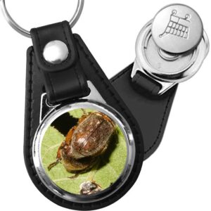 Porte-clé cuir avec médaillon insecte Scarabée Goliath