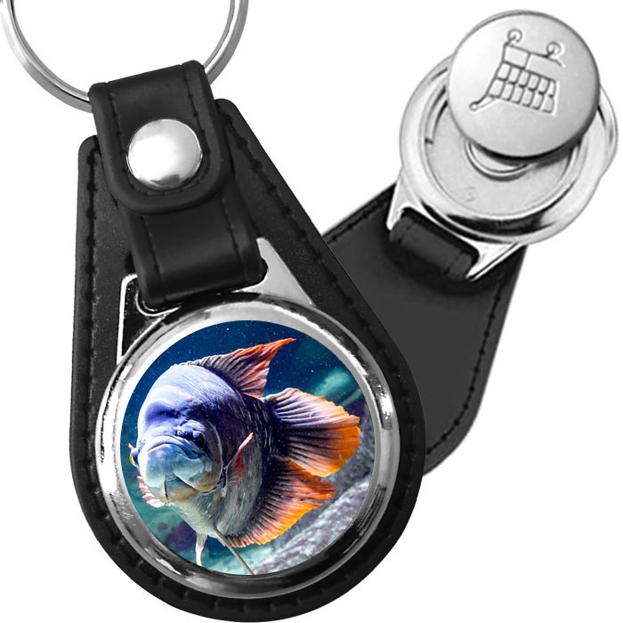 Porte-clé cuir avec médaillon poisson Gourami