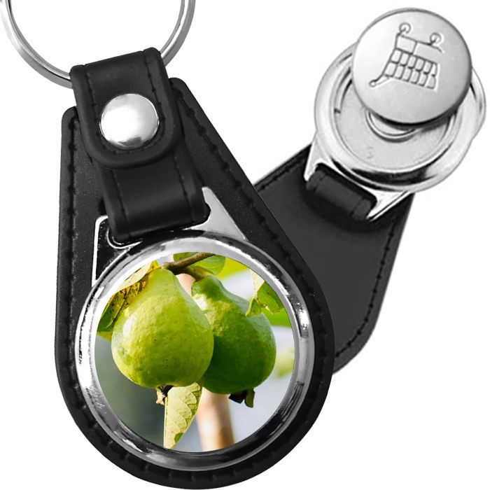 Porte-clé cuir avec médaillon fruit Goyave