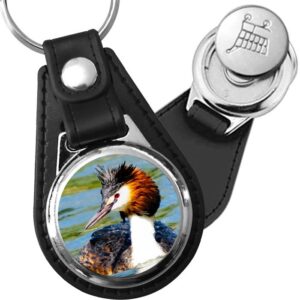 Porte-clé cuir avec médaillon oiseau Grèbe