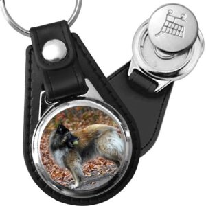 Porte-clé cuir avec médaillon chien Groenendael