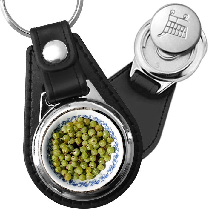 Porte-clé cuir avec médaillon fruit Groseille à Maquereau