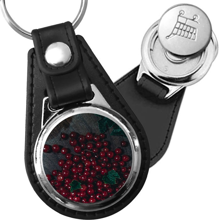 Porte-clé cuir avec médaillon fruit Groseille