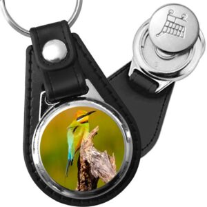 Porte-clé cuir avec médaillon oiseau Guêpier
