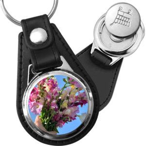 Porte-clé cuir avec médaillon fleur Gueule de Loup