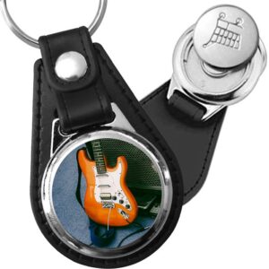 Porte-clé cuir avec médaillon instrument Guitare Électrique