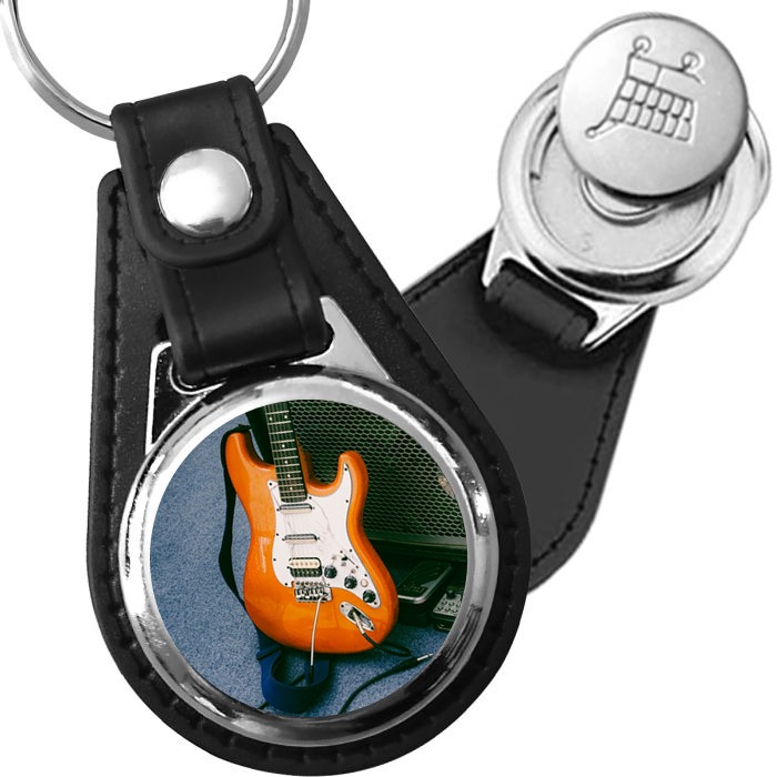 Porte-clé cuir avec médaillon instrument Guitare Électrique