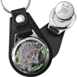 Porte-clé cuir avec médaillon mammifère Hérisson
