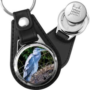 Porte-clé cuir avec médaillon oiseau Héron
