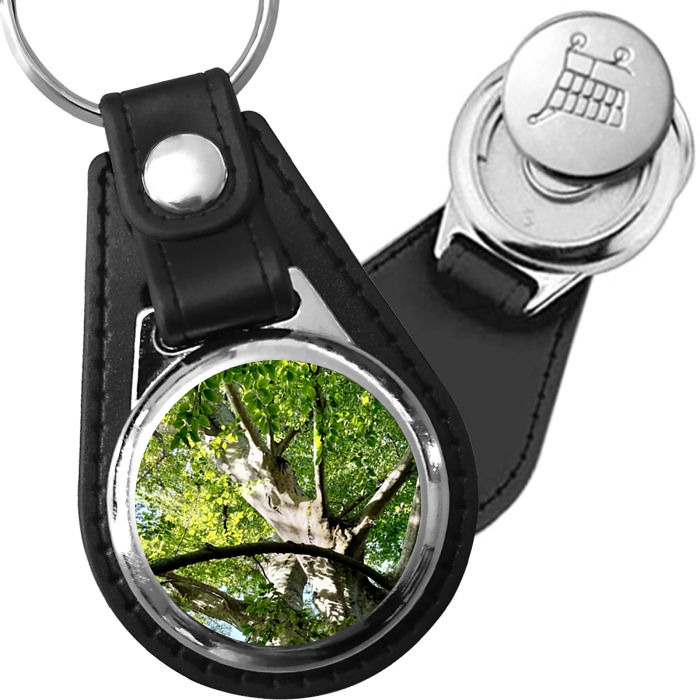 Porte-clé cuir avec médaillon arbre Hêtre