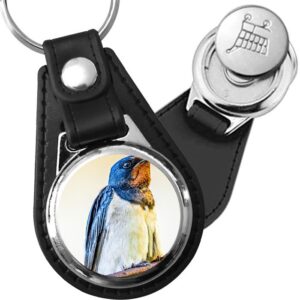 Porte-clé cuir avec médaillon oiseau Hirondelle