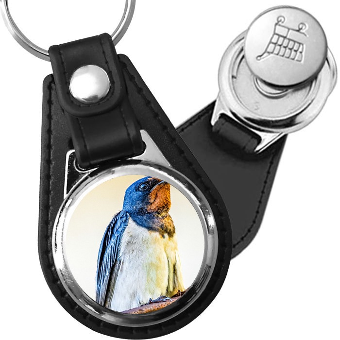 Porte-clé cuir avec médaillon oiseau Hirondelle