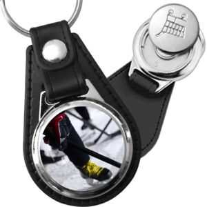 Porte-clé cuir avec médaillon sport Hockey sur Glace
