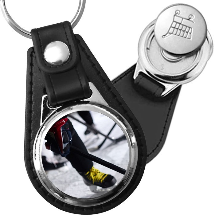 Porte-clé cuir avec médaillon sport Hockey sur Glace