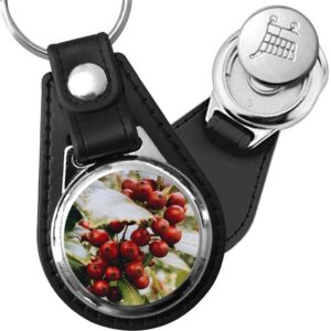 Porte-clé cuir avec médaillon arbre Houx