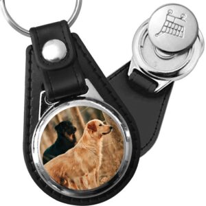 Porte-clé cuir avec médaillon chien Hovawart