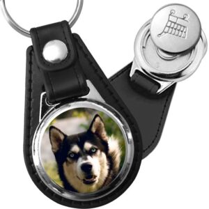 Porte-clé cuir avec médaillon chien Husky Sibérien