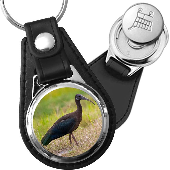 Porte-clé cuir avec médaillon oiseau Ibis