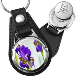 Porte-clé cuir avec médaillon fleur Iris