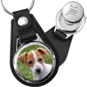 Porte-clé cuir avec médaillon chien Jack Russell
