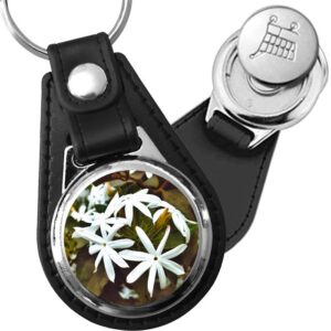 Porte-clé cuir avec médaillon fleur Jasmin